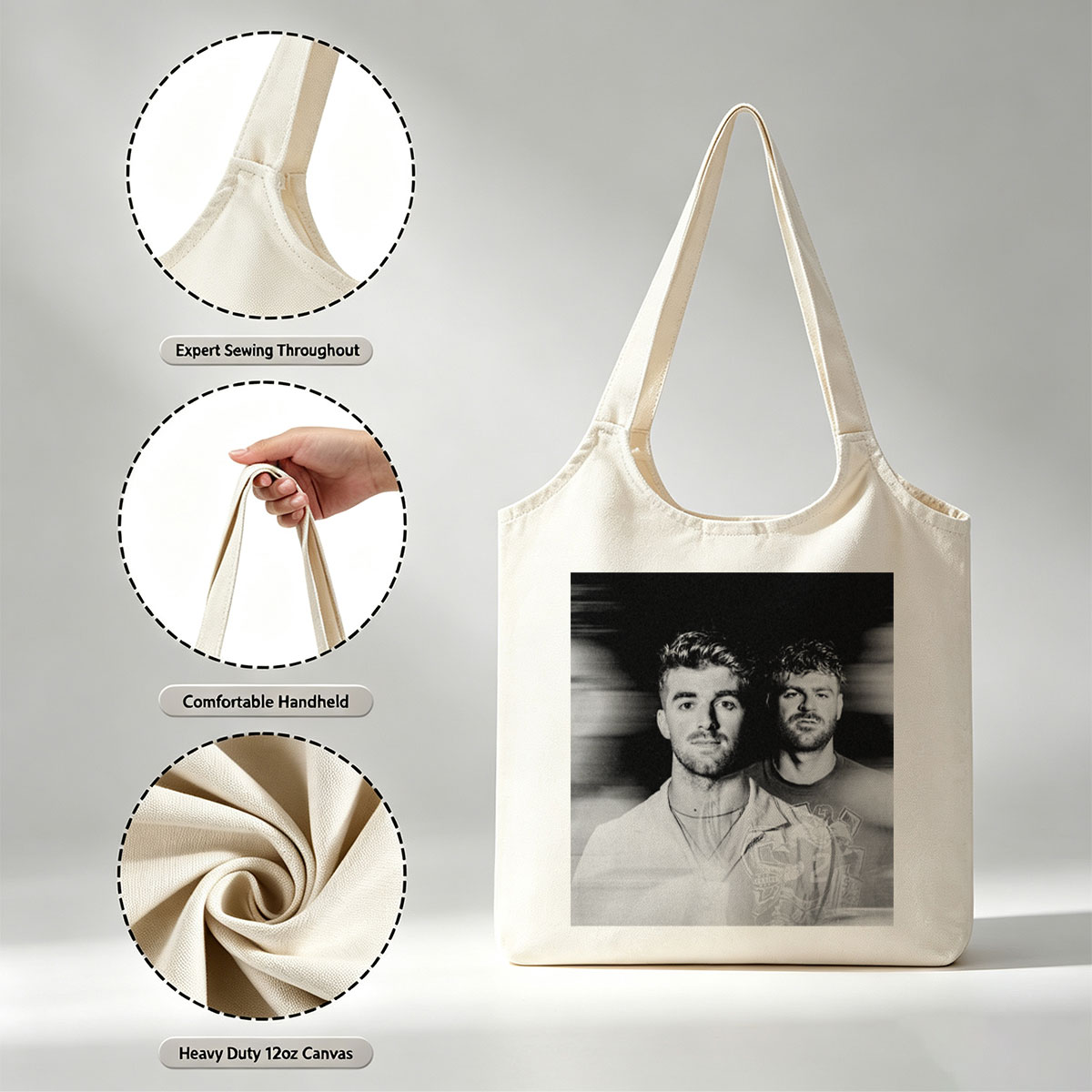 Liam Payne and a Friend in a Black-and-White Portrait with Blurred Background - Canvas shoulder bags/