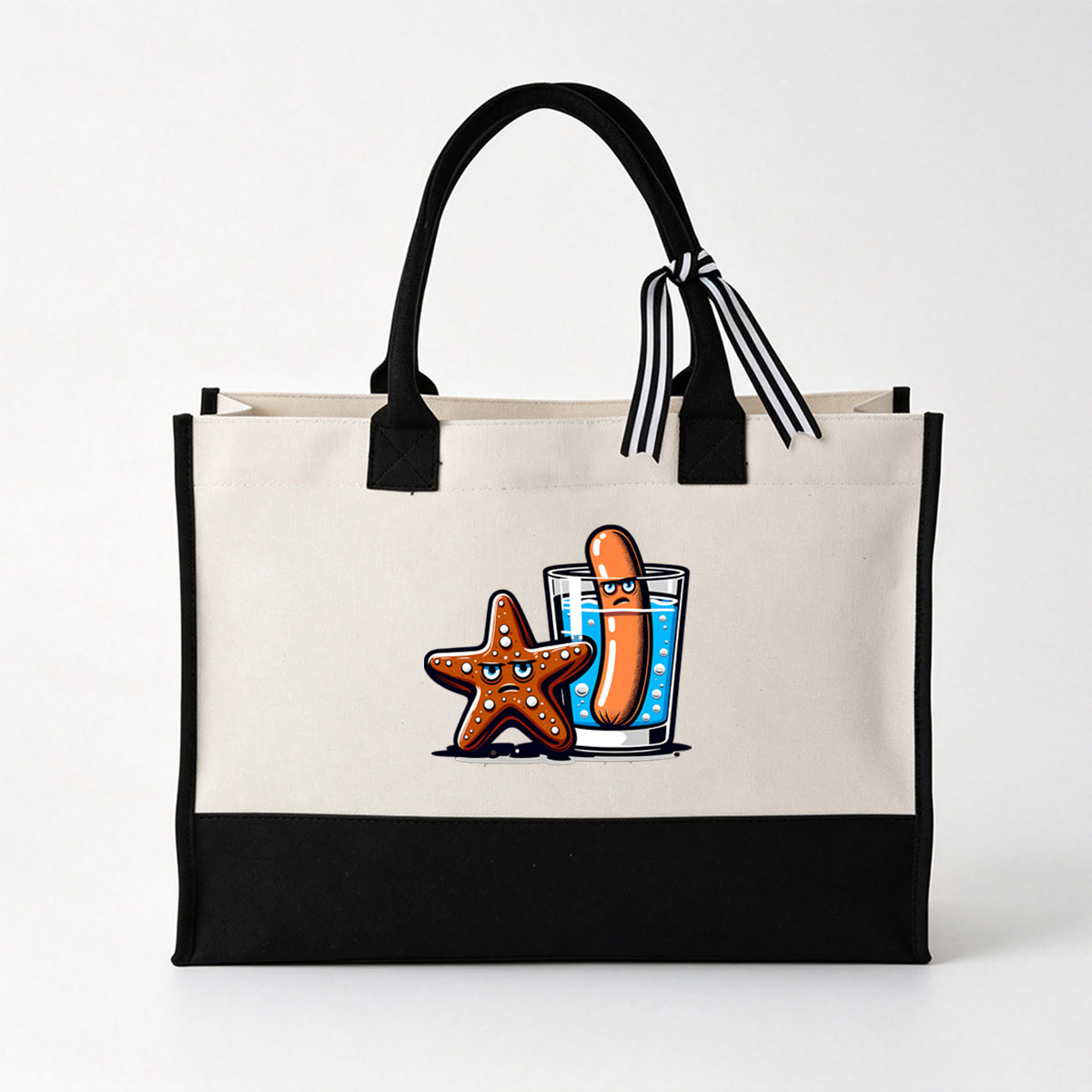 Starfish and Sausage in a Glass of Water - Canvas patchwork gift tote bag