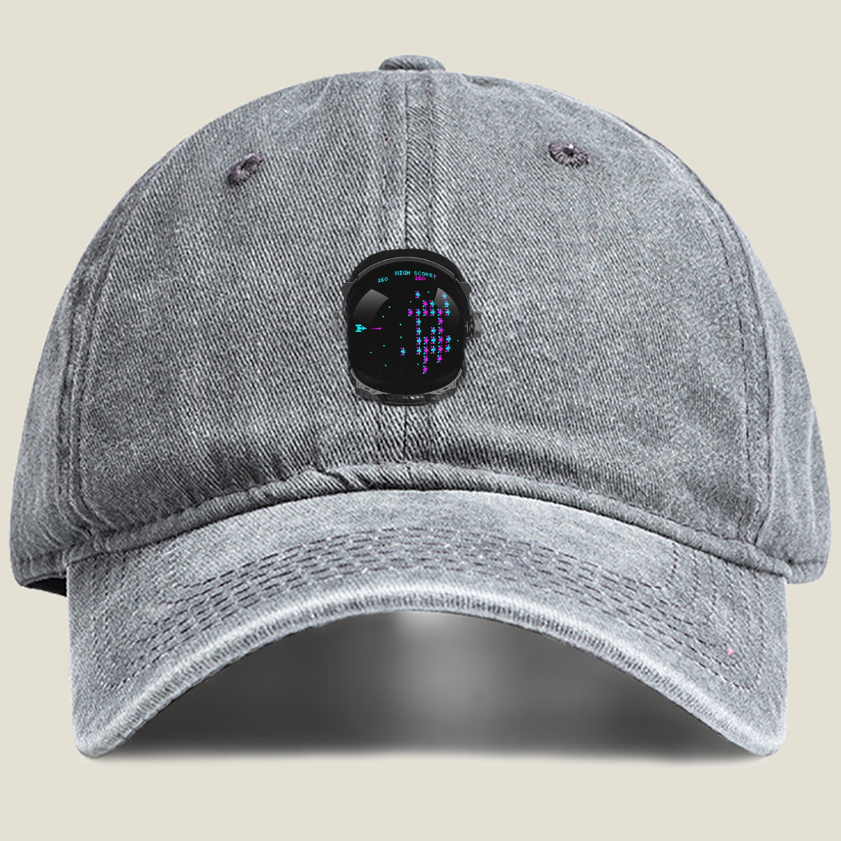 Space Invaders Astronaut - Washed Denim - Baseball Cap
