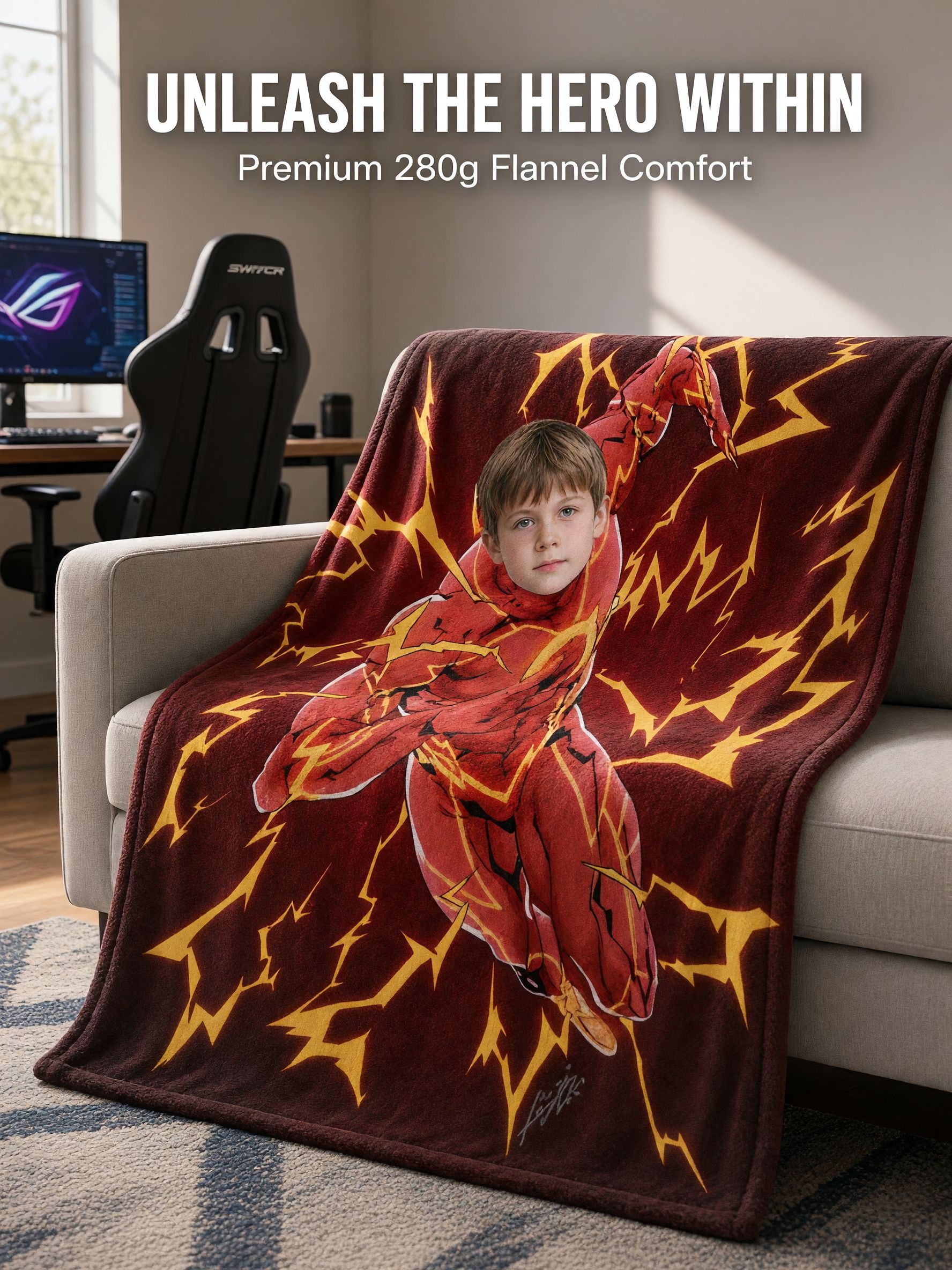 Custom Photo Face Superhero Flannel Throw Blanket Personalized Superhero Portrait Fleece Throw Cozy Bed Couch Travel