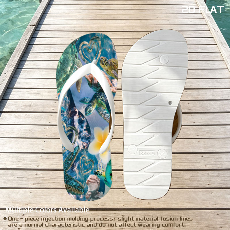 Turtles, stars, and flowers in a heart-filled ocean scene -  flip-flops