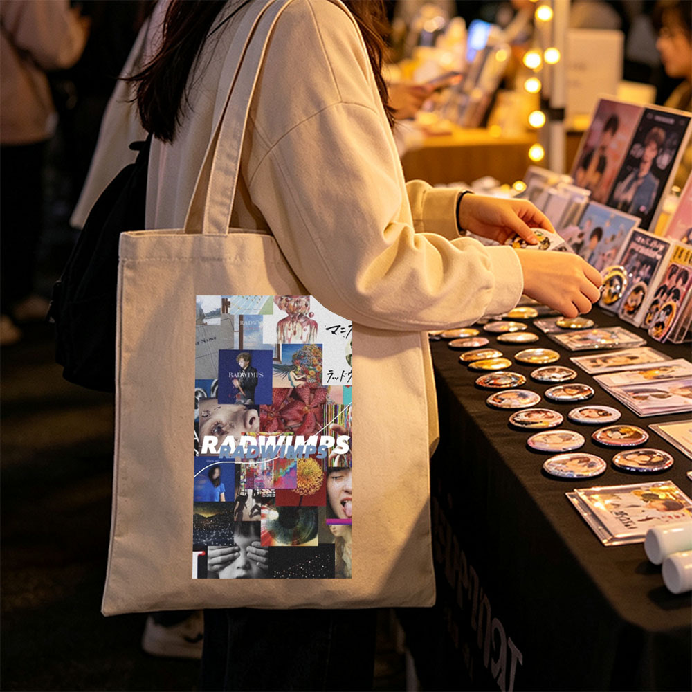 RADWIMPS Collage Artwork Featuring Band Members and Vibrant Visual Elements - Canvas tote bags