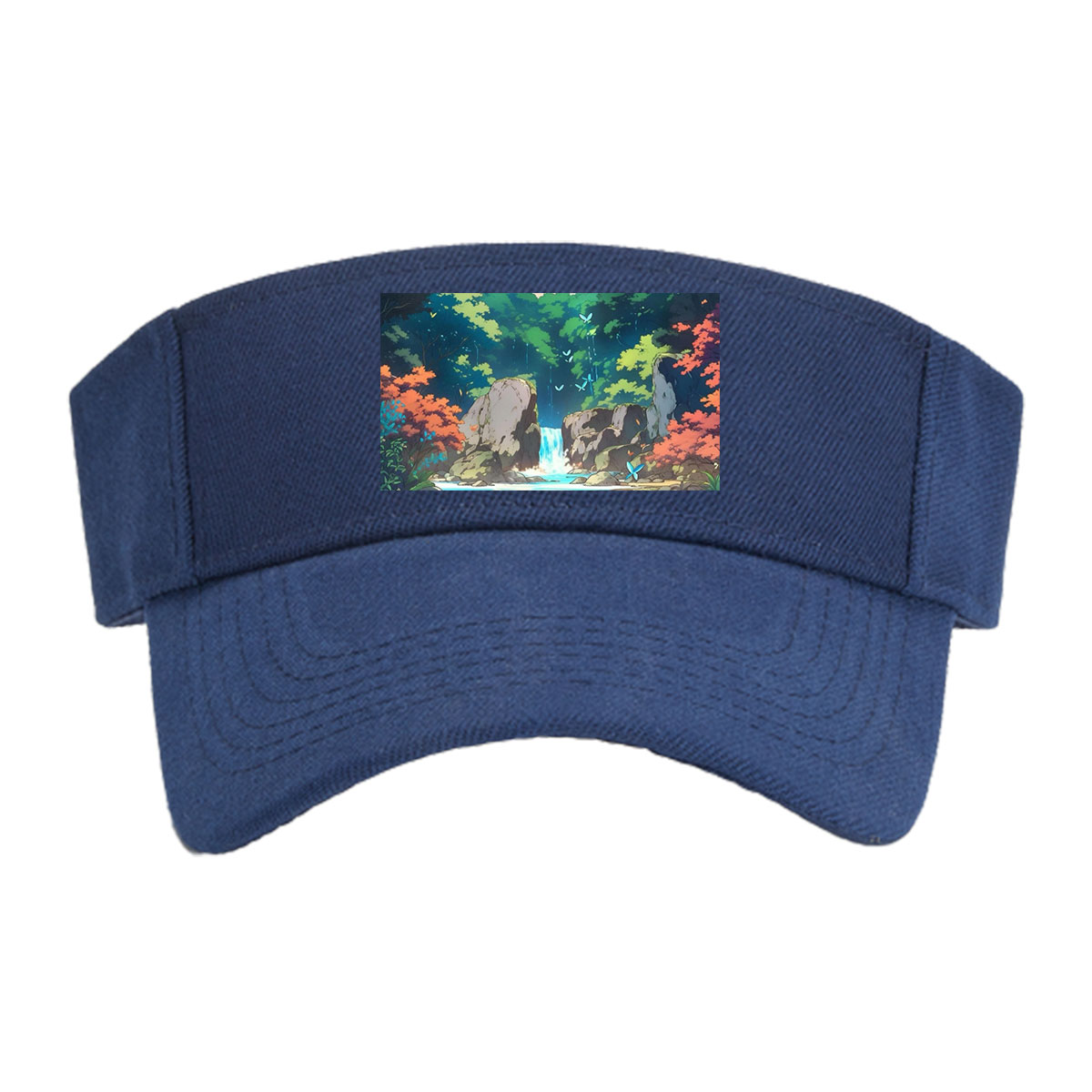Serene Forest Stream with Waterfall and Butterflies -  Visor cap