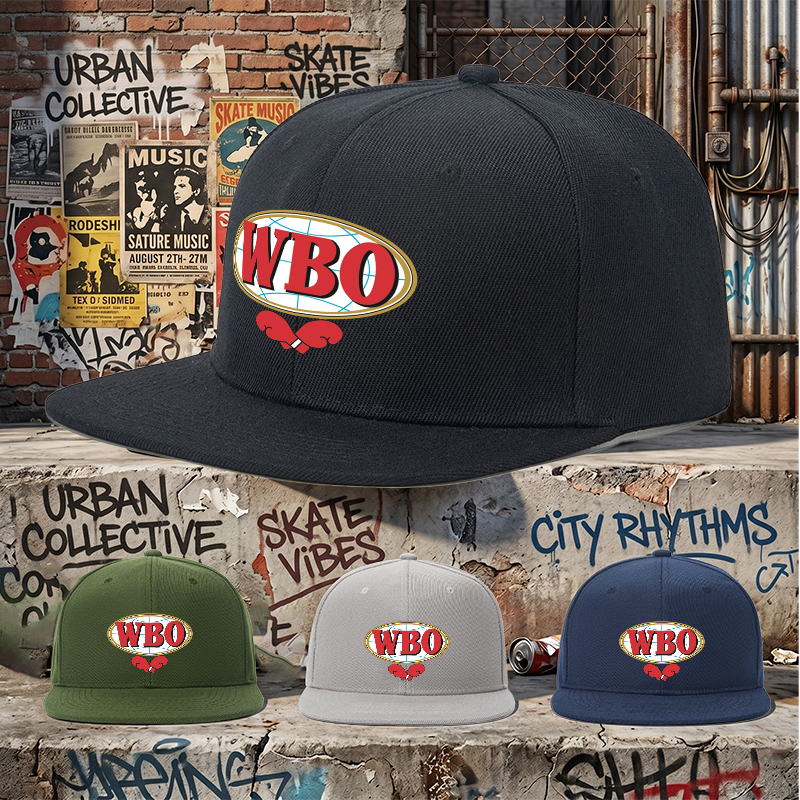 Flat Brim Baseball Cap WBO Boxing Logo Print Streetwear Underground Skate Style for Boxing Gym Basketball Court Urban Athletes and Hip Hop Culture Fans