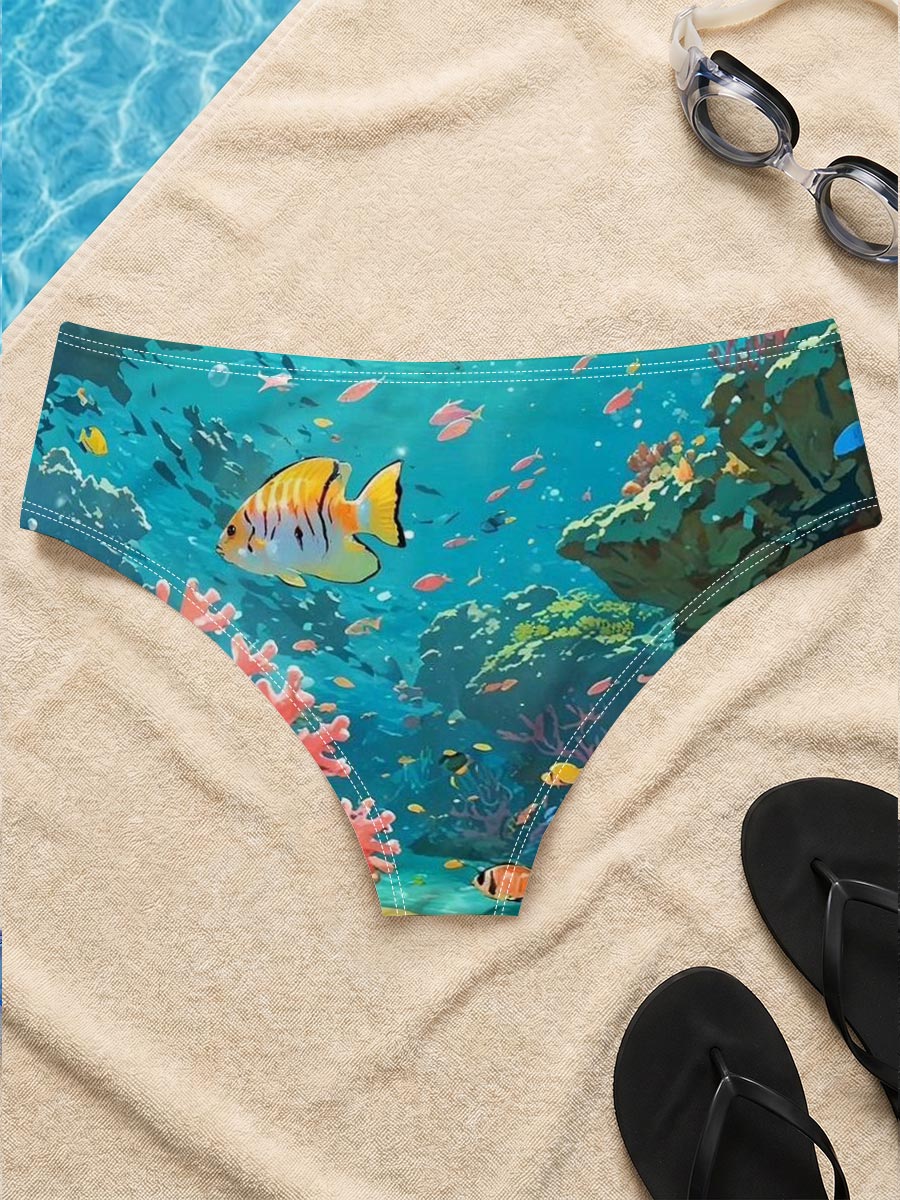Vibrant Coral Reef with Colorful Fish and Sunlight Rays -  Men's swim trunks