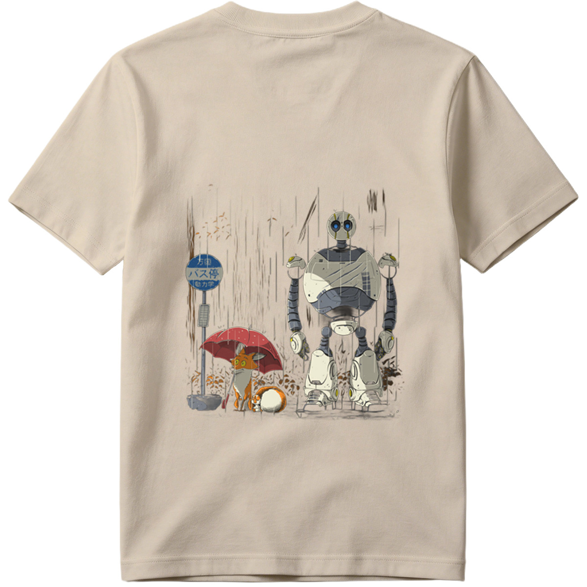Fox and Robot Wait in the Rain - Tee