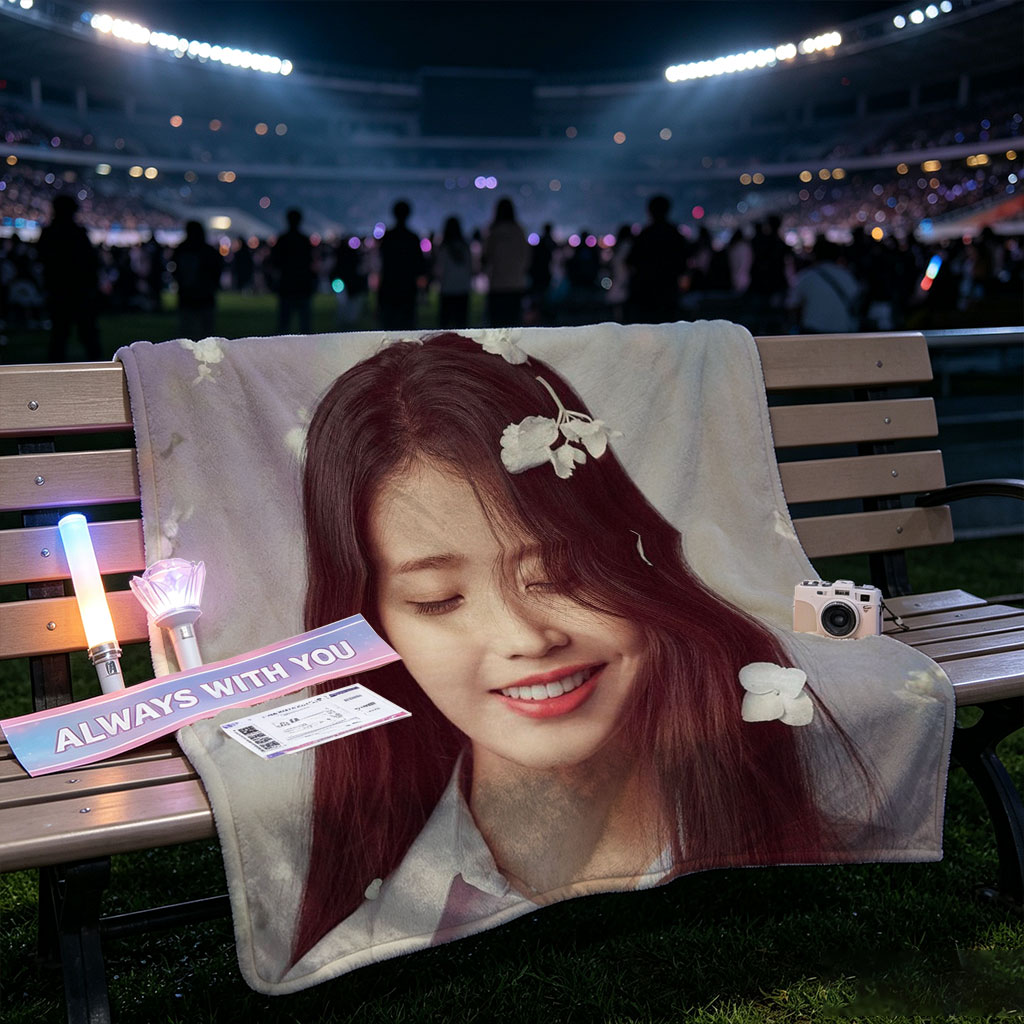 IU in a Dreamy Floral Scene with White Flowers Floating Around Her - Blankets