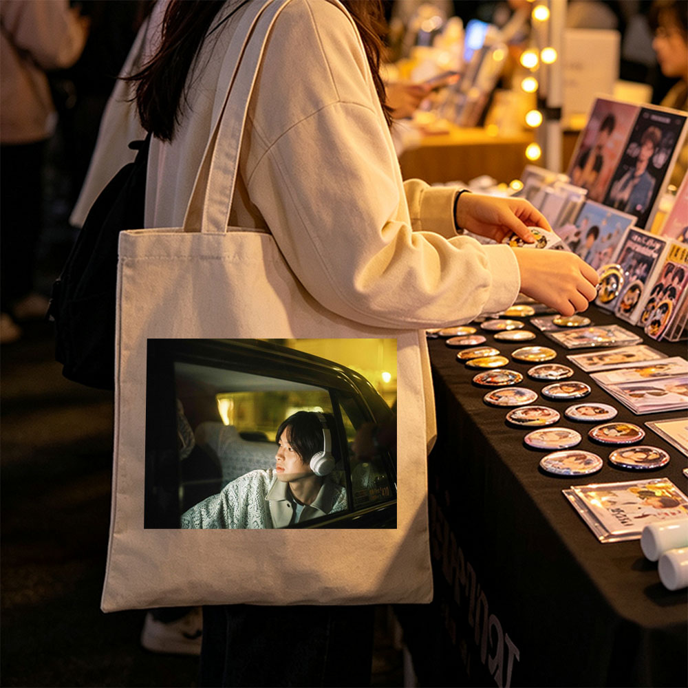 Yosuke Sugino in a Car at Night Wearing Headphones and Looking Out the Window - Canvas tote bags