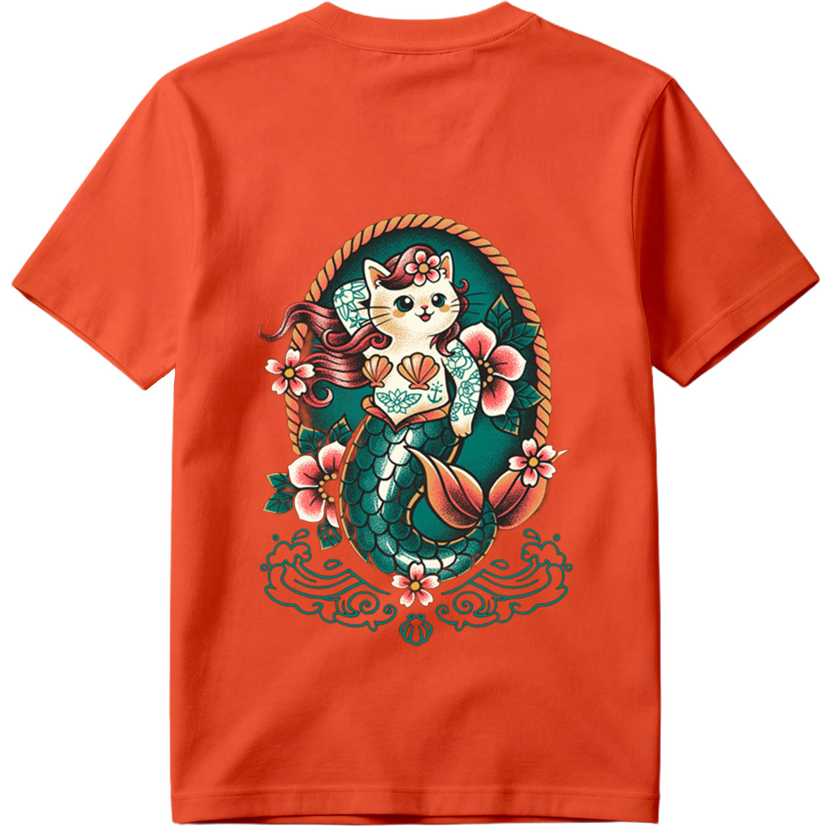 Mermaid Cat with Floral Design - Tee
