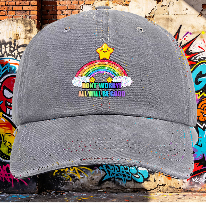Men's Printed Washed Cap Rainbow Star Design 