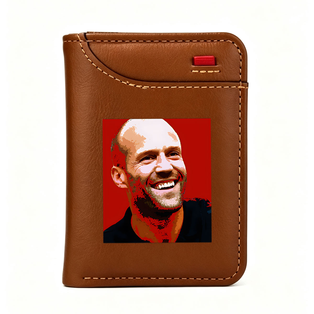 Jesse Ventura, former Governor of Minnesota and professional wrestler, smiling against a red background. - Vertical Style Wallet