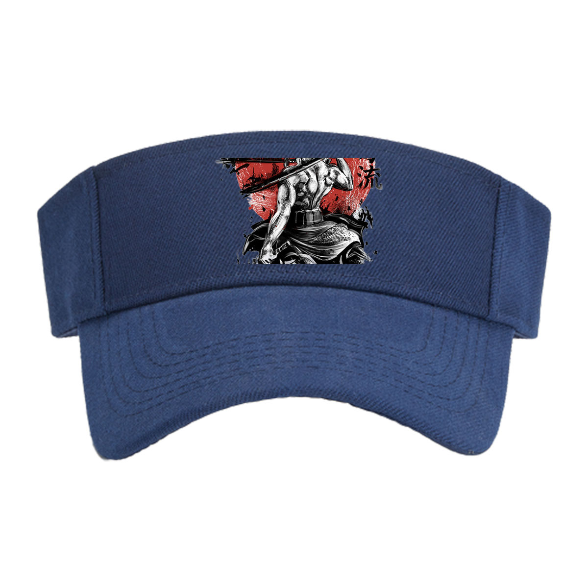 Samurai Warrior with Three Swords Against Red Sun Background -  Visor cap