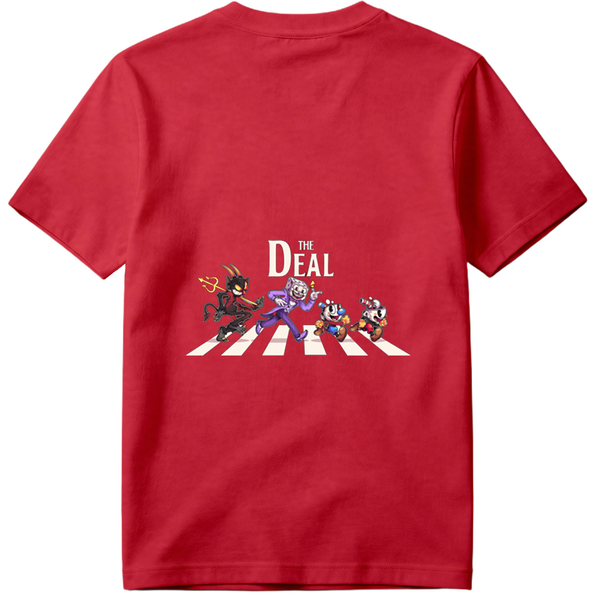 Cuphead, The Devil, and Mugman Crossing the Street – 