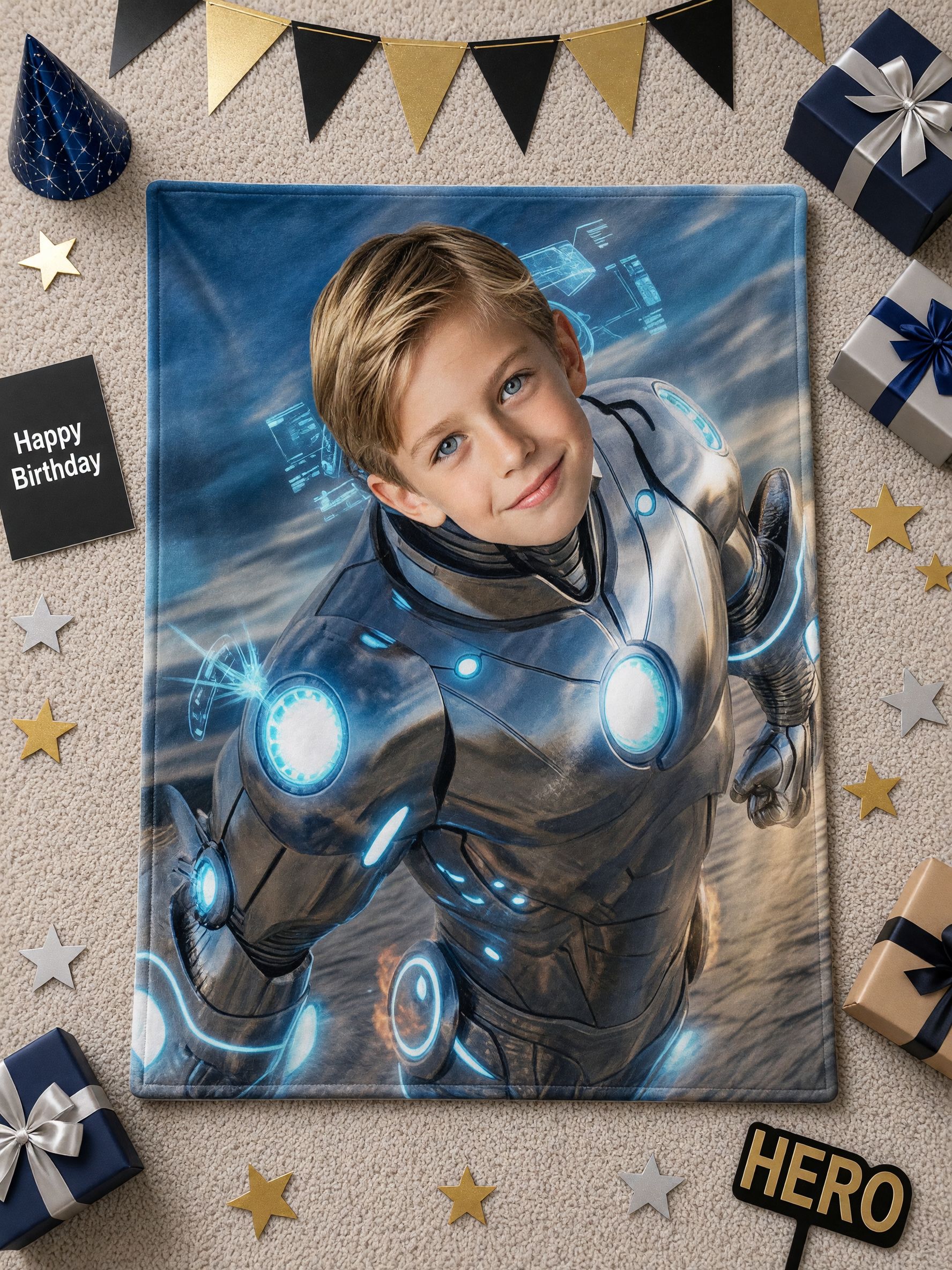 Custom Face Photo Superhero Blanket, Ultra Soft Flannel Fleece Armor Throw, Personalized Gift for Kids and Adults