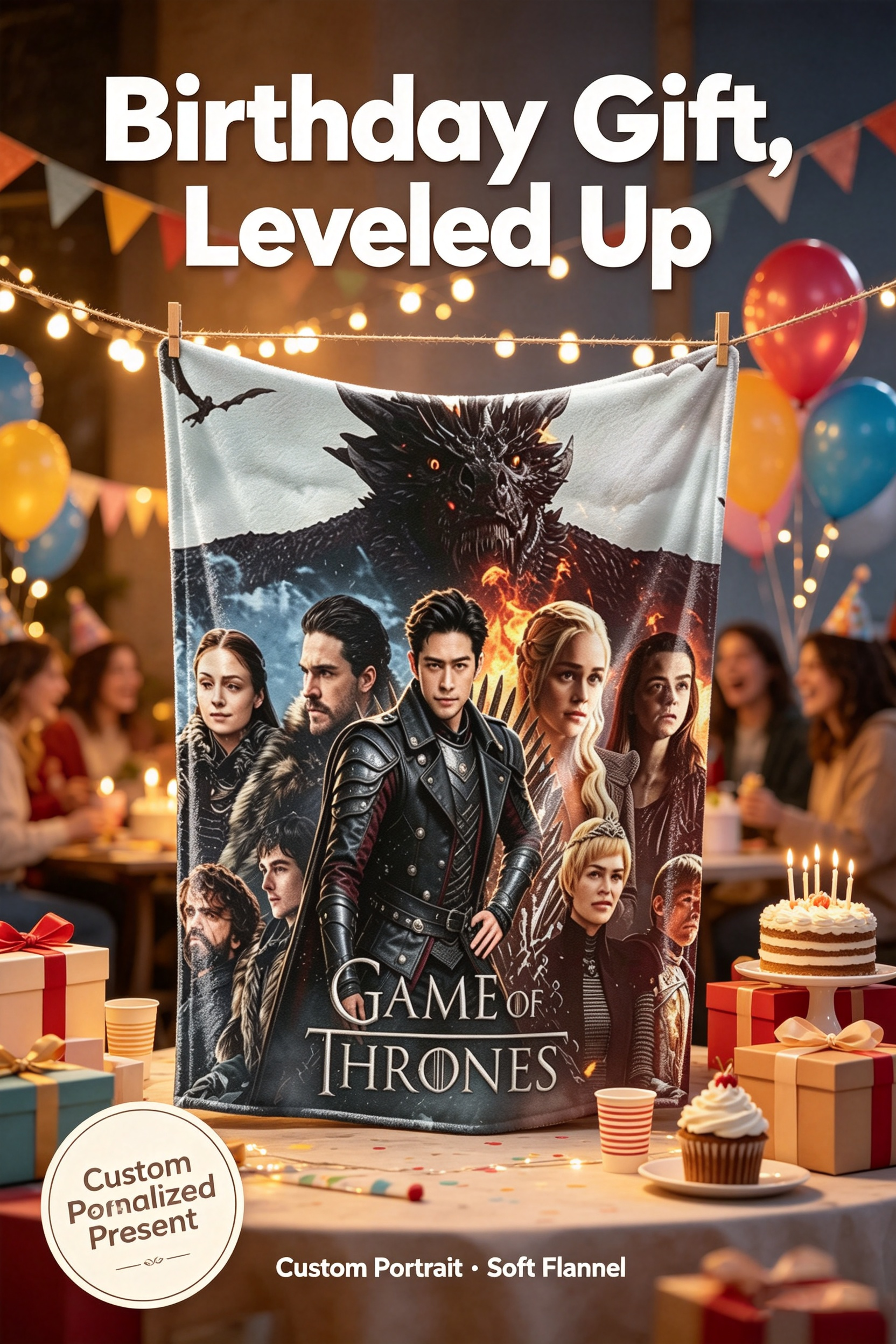 Custom Face Blanket Game of Thrones Flannel Blanket for Couch or Bedding Gift or Giveaway
