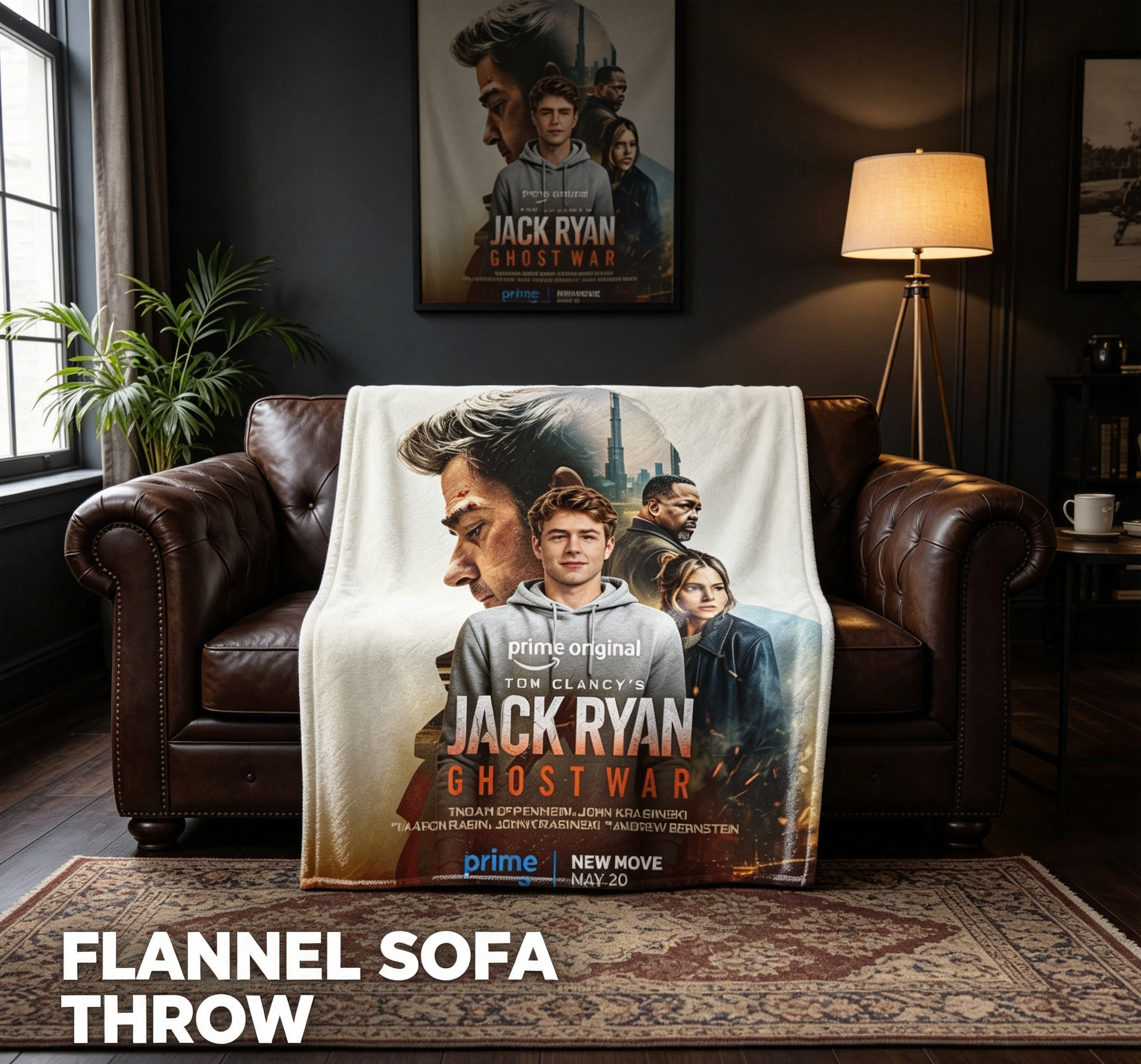 Custom Face Blanket Tom Clancy's Jack Ryan Ghost War Flannel Blanket Movie Fan Gift for Home or Travel Comfort and Cozy Decor