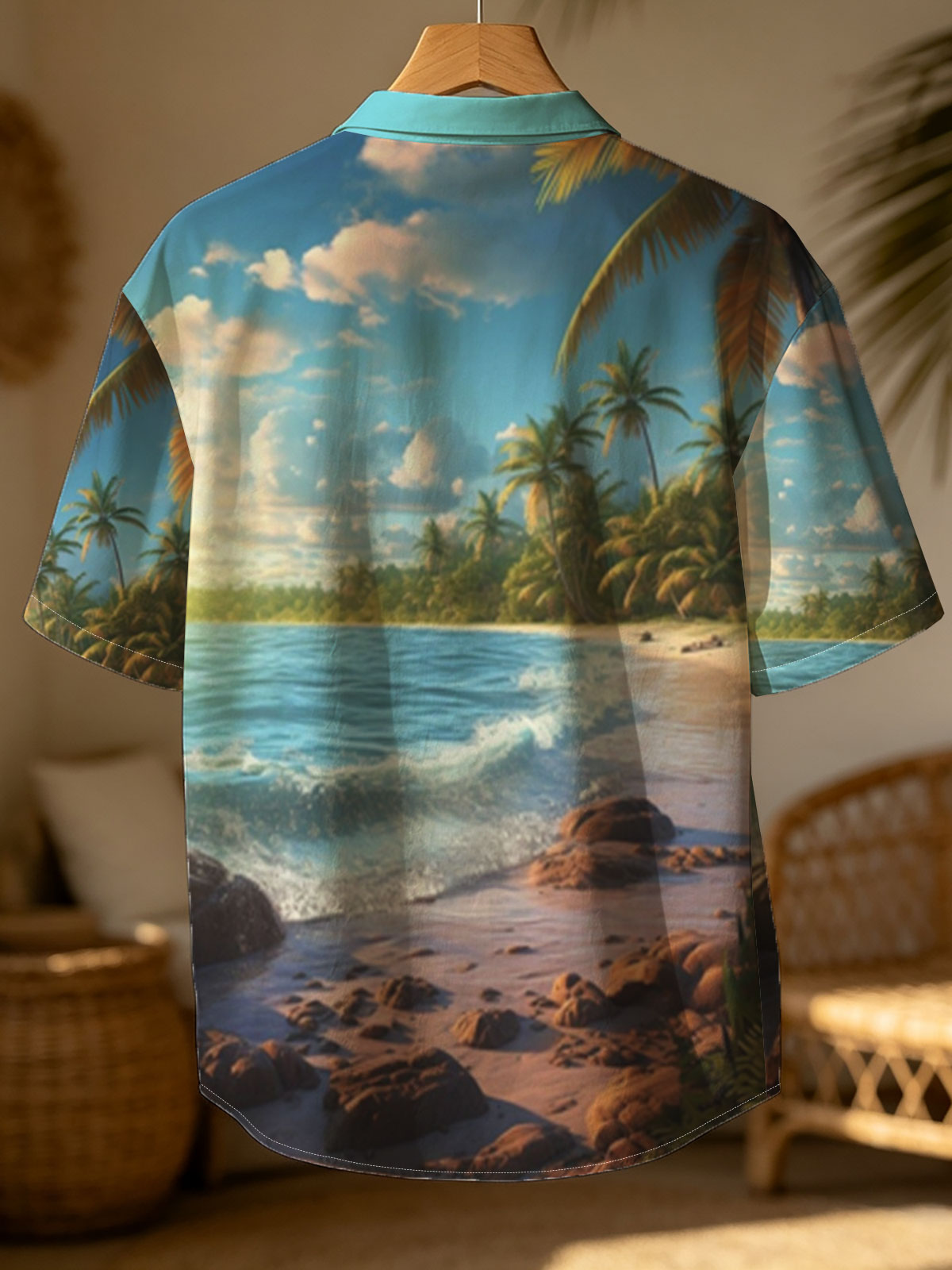 Tropical Beach at Sunset with Palm Trees and Gentle Waves -  Shirt