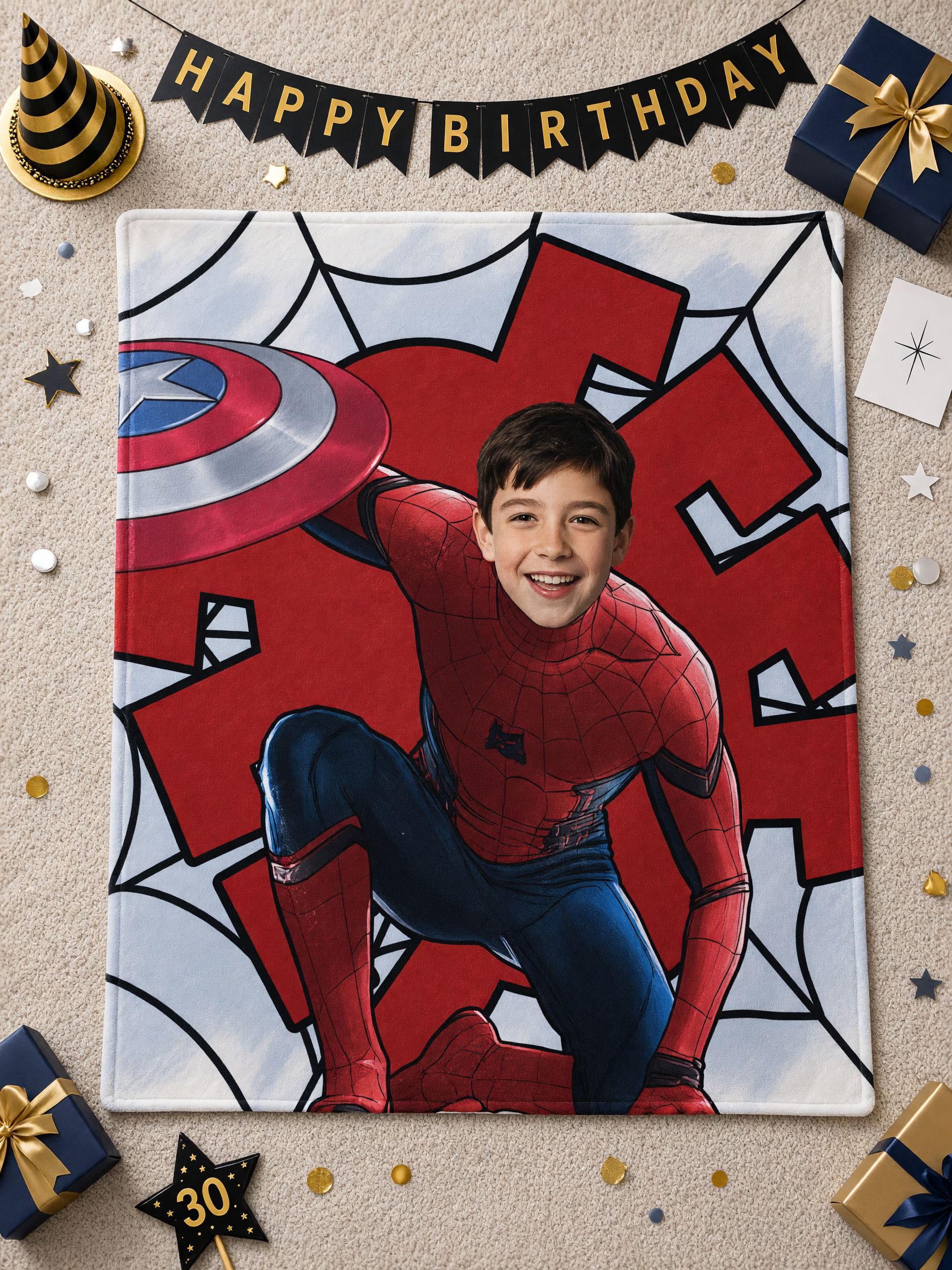 Custom Face Superhero Flannel Blanket, Personalized Photo Plush Throw for Kids and Fans, Ideal Cozy Gift