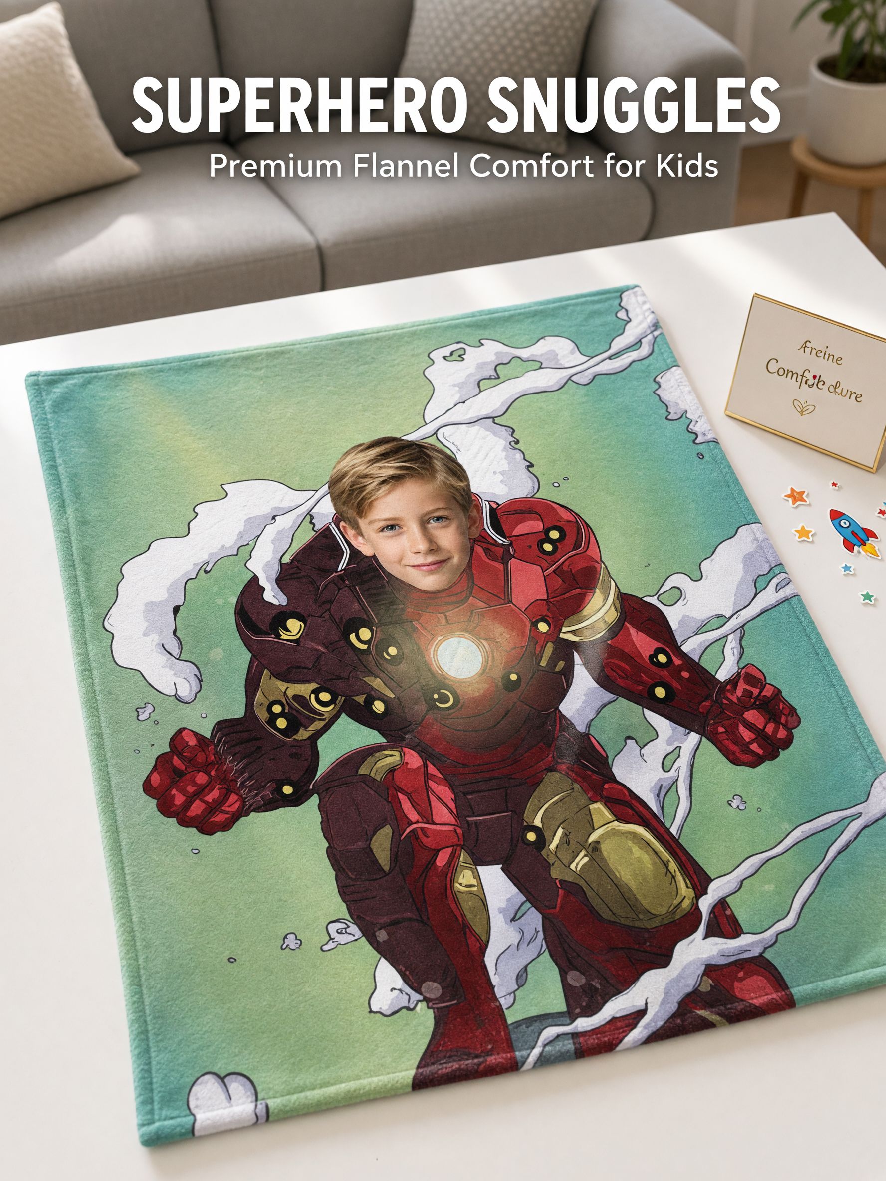 Personalized Photo Superhero Flannel Fleece Blanket Custom Face Soft Throw for Kids and Adults Unique Keepsake Gift