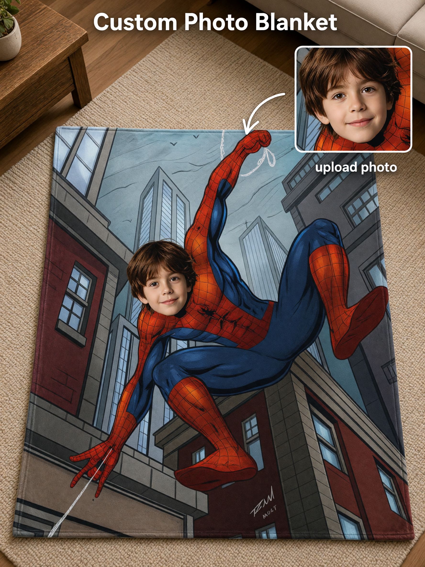 Custom Photo Face Superhero Blanket Ultra Soft Flannel Throw Cozy Personalized Gift for Kids and Superhero Fans