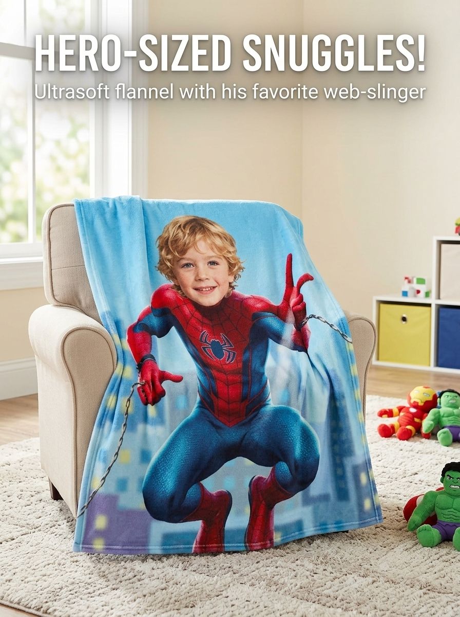 Personalized Custom Face Superhero Flannel Fleece Blanket Ultra Soft Cozy Throw Bed Couch Gift for Kids