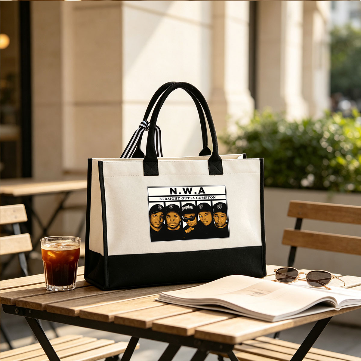 N.W.A - Straight Outta Compton: Ice Cube, Dr. Dre, Eazy-E, MC Ren, DJ Yella - Canvas patchwork gift tote bag