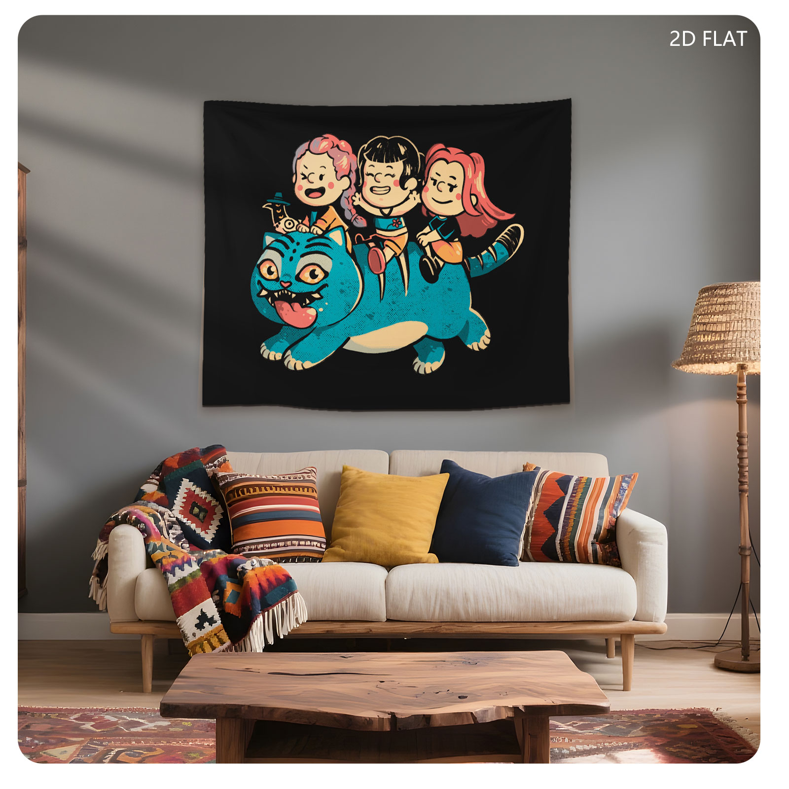 Three Kids Riding a Cheshire Cat - Tapestry