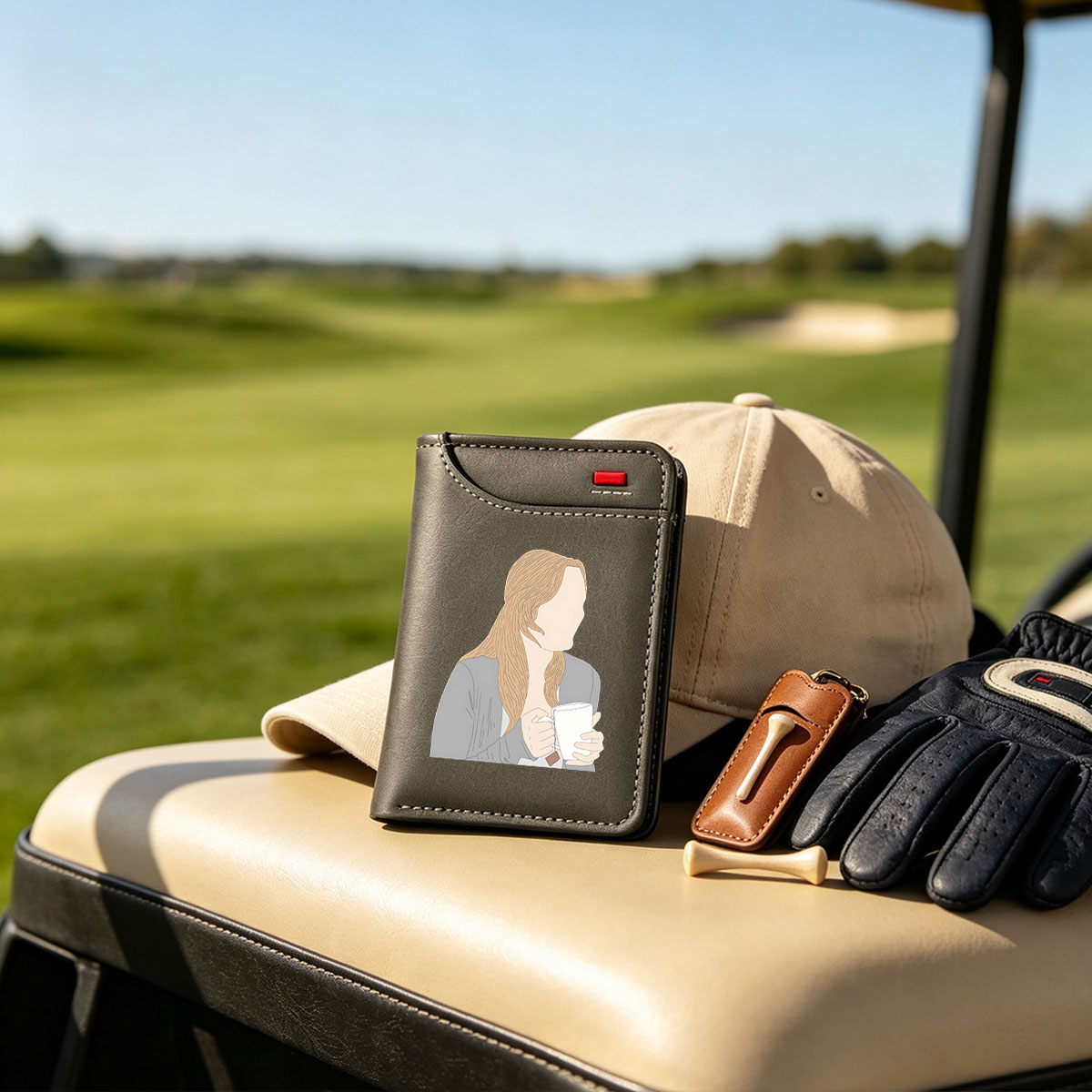 Woman with Long Blonde Hair Holding a Tea Cup - Vertical Style Wallet