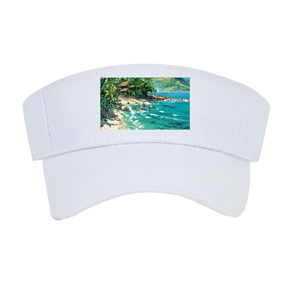 Tropical Beach with Lush Palm Trees and Crystal Clear Waters -  Visor cap