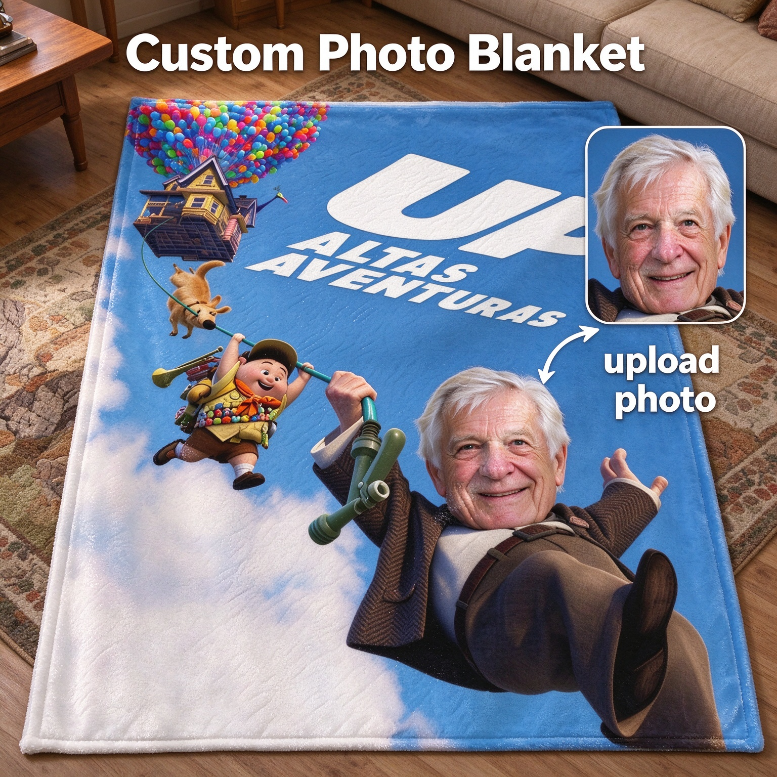 Custom Face Photo Blanket Personalized Flying Adventure Flannel Fleece Throw, Ideal Cozy Gift for Bed and Couch