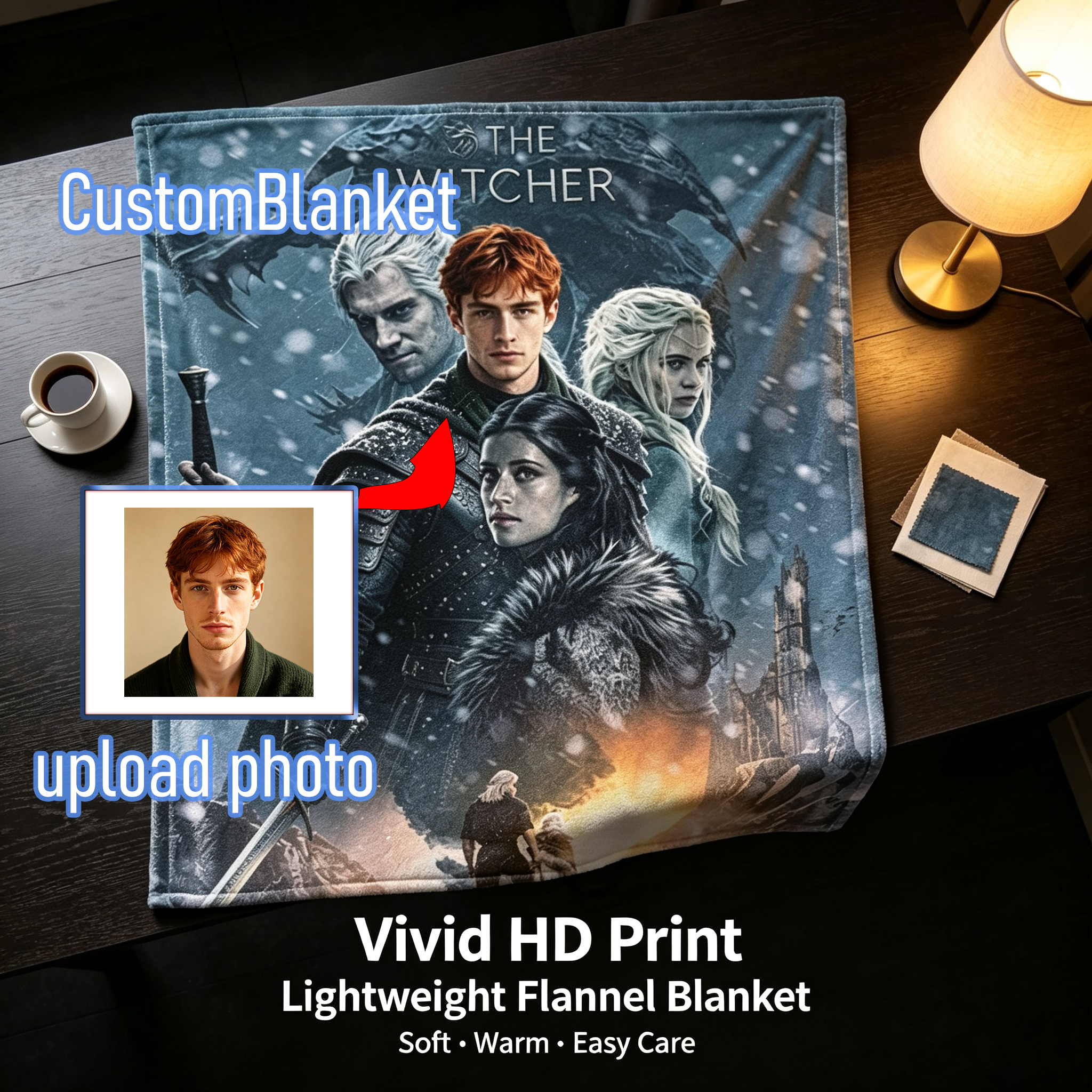 Custom Face Blanket The Witcher Netflix Series Flannel Blanket for Fans and Cosplay Gifts and Giveaways