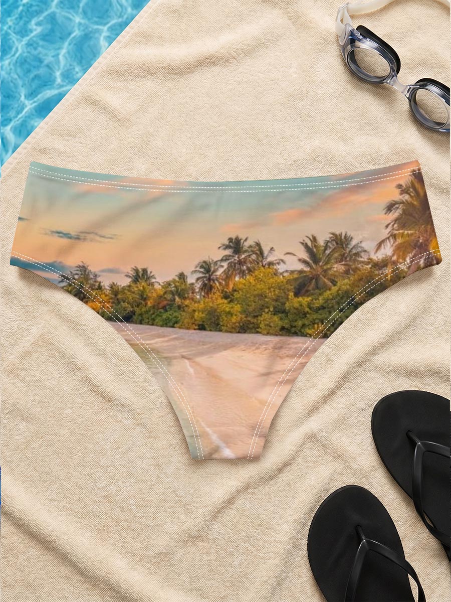 Tropical beach with crystal clear water and palm trees at sunset -  Men's swim trunks