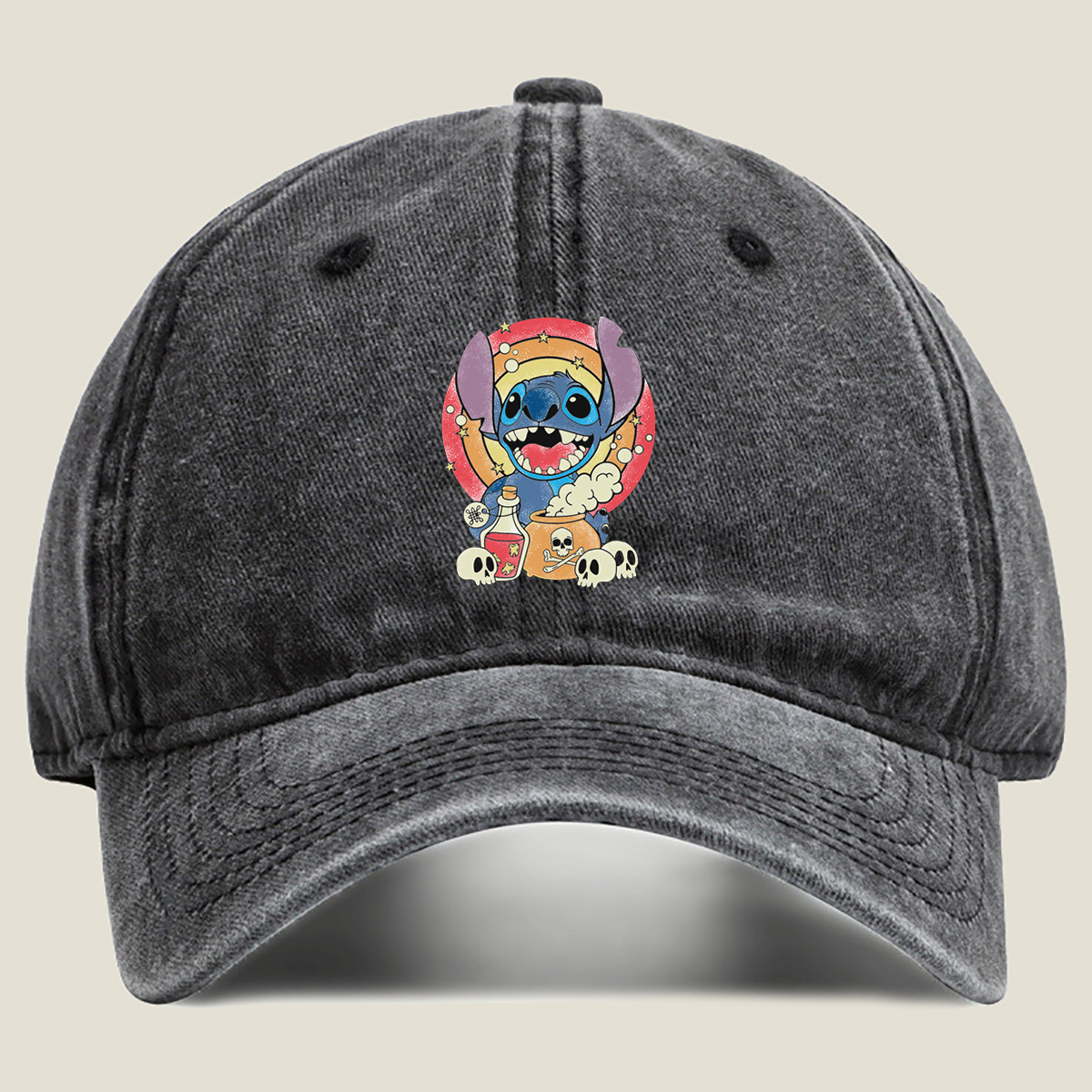 Stitch in a Magical Cauldron Scene - Washed Denim - Baseball Cap