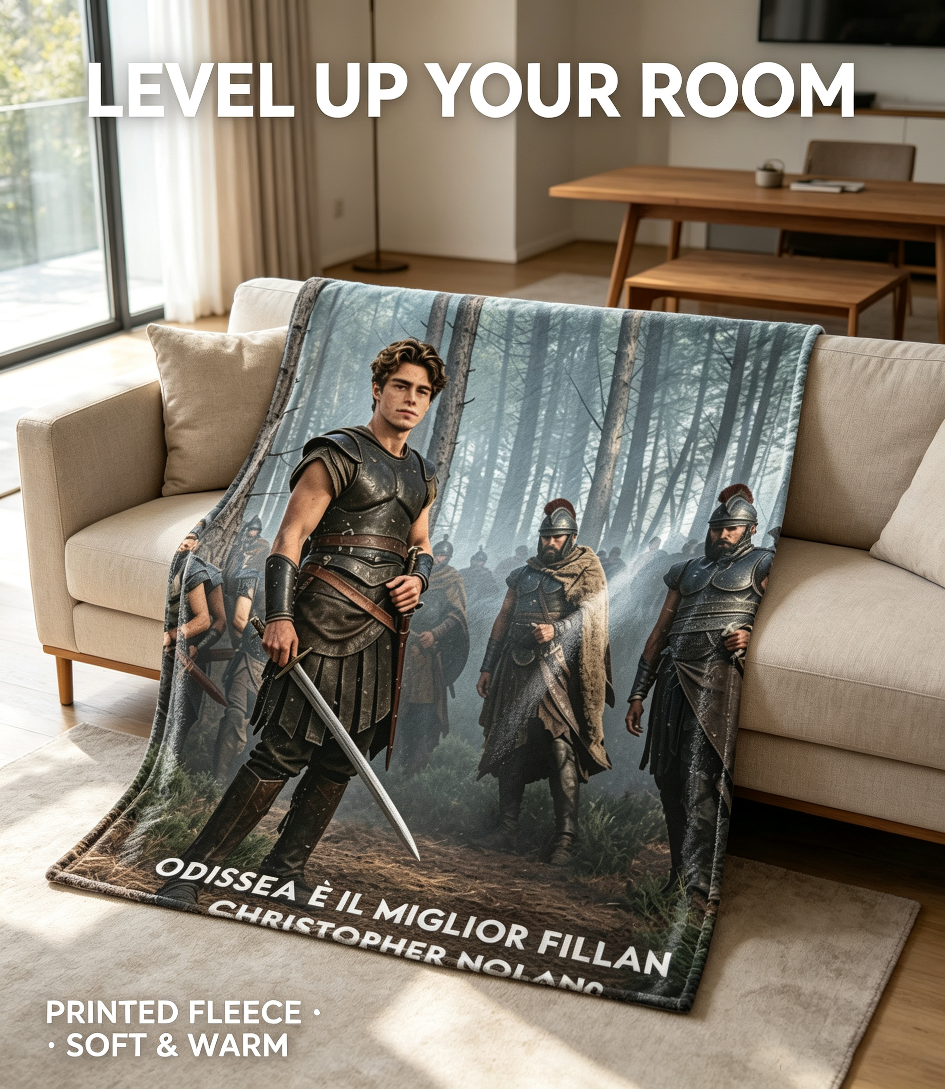 Custom Face Blanket Featuring Odysseus Warrior Design Flannel Blanket for Cozy Nights and Movie Fans Perfect Gift or Giveaway Item