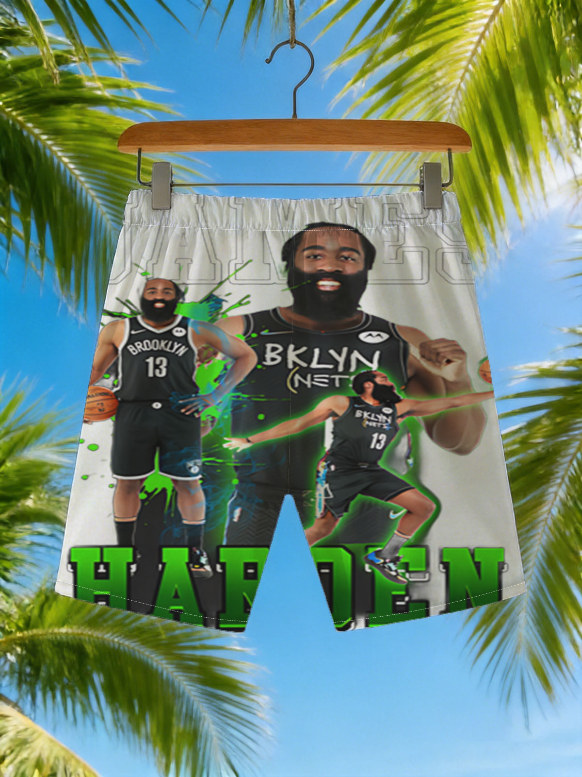 James Harden in Brooklyn Nets Jersey, Dynamic Basketball Action Pose -  Beach shorts