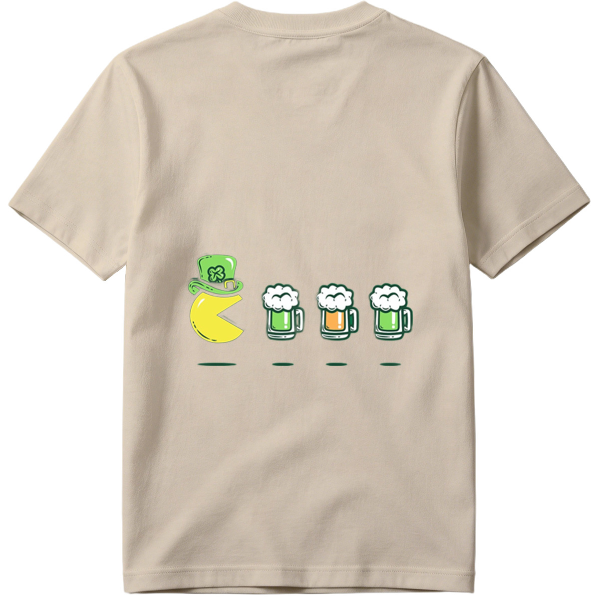 Pac-Man Wears a Leprechaun Hat and Approaches Beer Mugs - Tee