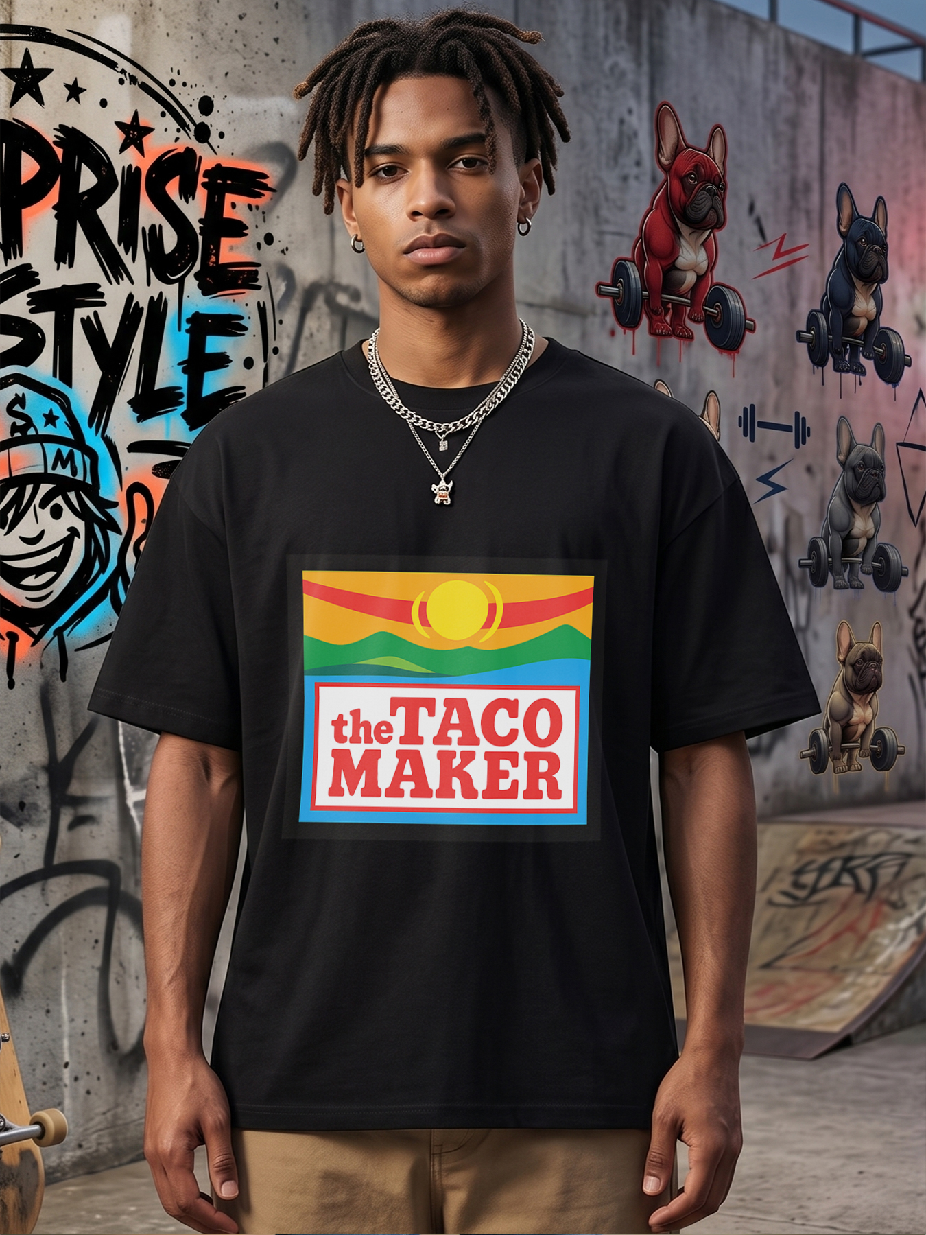 Men's Printed T-Shirt The Taco Maker Sunset Landscape Design Casual Round Neck Summer Lightweight Breathable Short Sleeve T-Shirt for Food Lovers and Outdoor Activities Adult Men