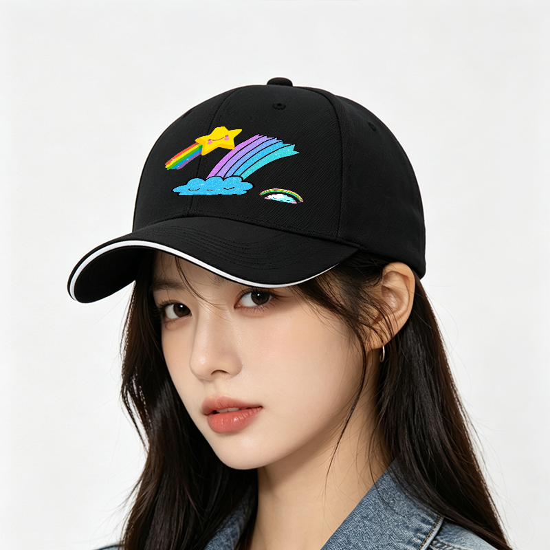 Unisex Classic Sandwich Hat with Rainbow Star and Cloud Print - Perfect for Casual Outings, Outdoor Activities, and Everyday Wear - Ideal for Adults and Teens Seeking Fun, Colorful Headwear