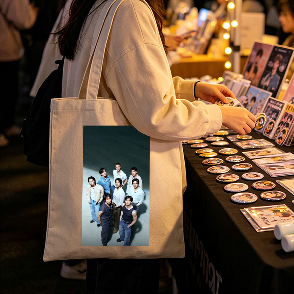 SEVENTEEN Group Photo on a Minimalist Background with Casual Outfits and Confident Poses - Canvas tote bags