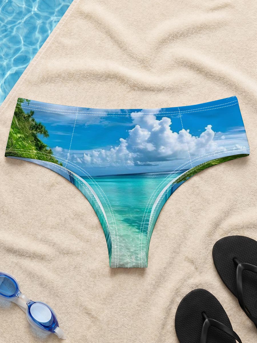 Tropical Beach with Crystal Clear Water and Palm Trees -  Men's swim trunks