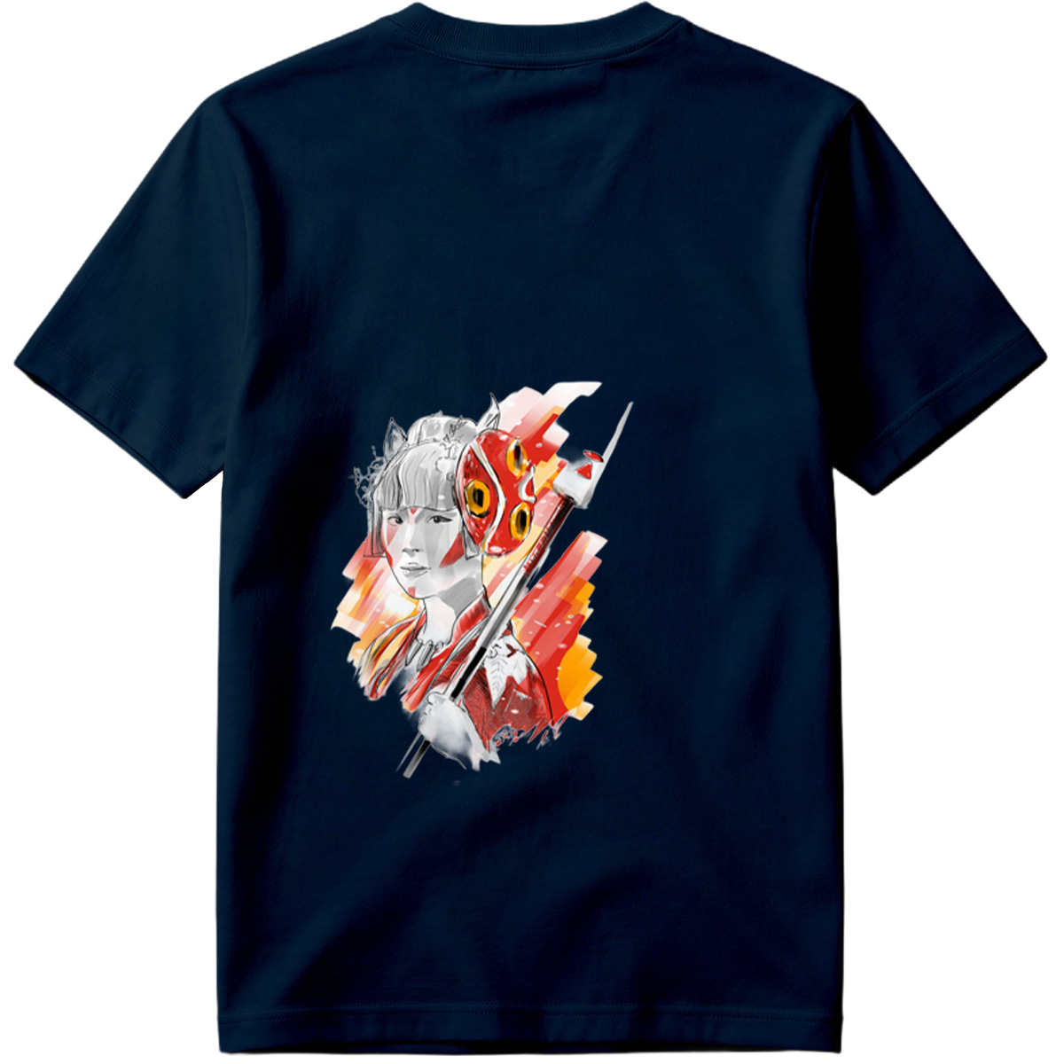 Samurai Girl with Red Mask and Spear - Tee
