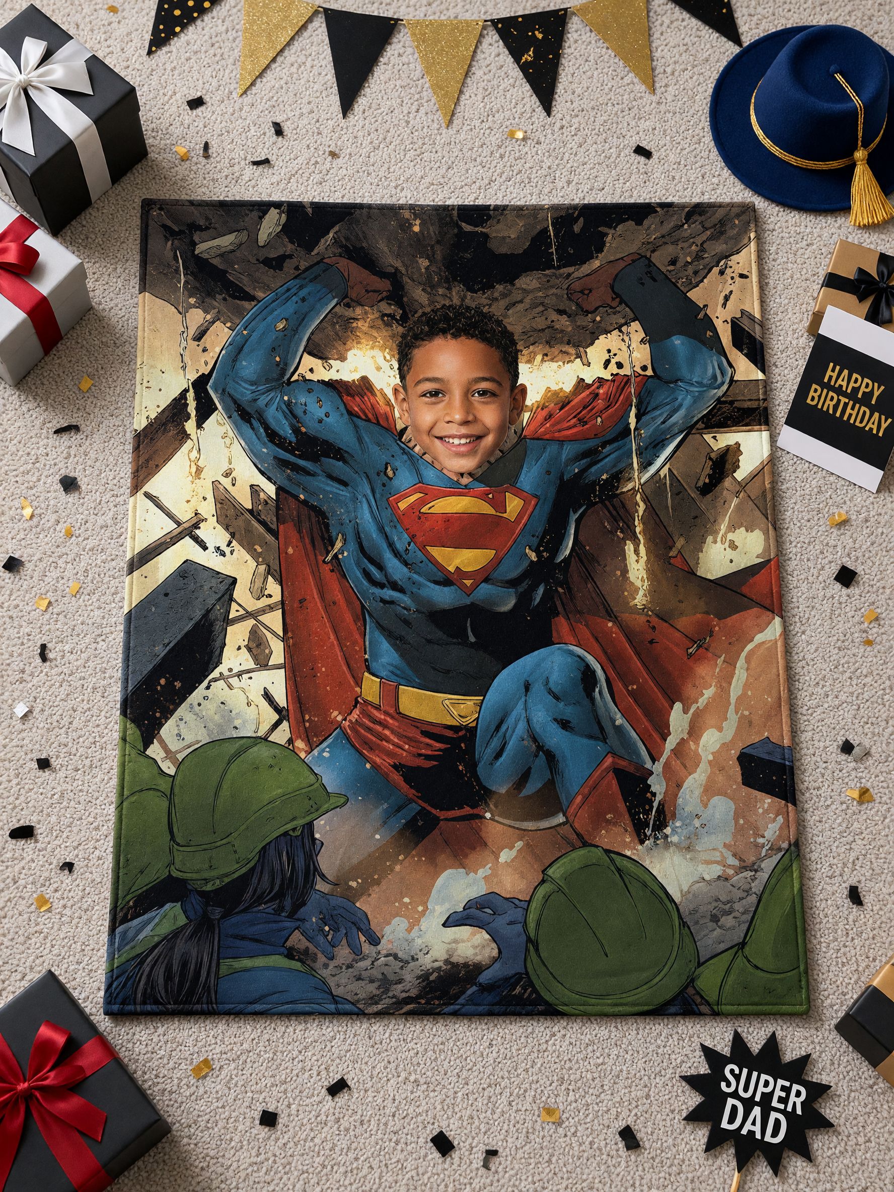Custom Photo Face Superhero Fleece Blanket Personalized Portrait Comic Throw Plush Soft Cozy Flannel Bedding Couch Gift