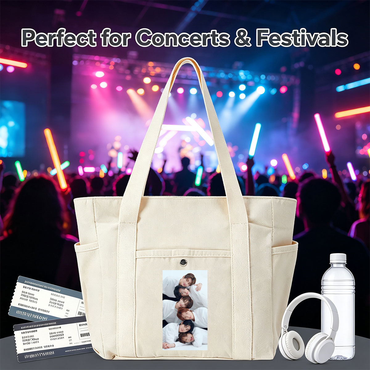 BOYNEXTDOOR Group Photo - Six Members in White Shirts Posing Closely Together on a White Background - Multi-pocket bags
