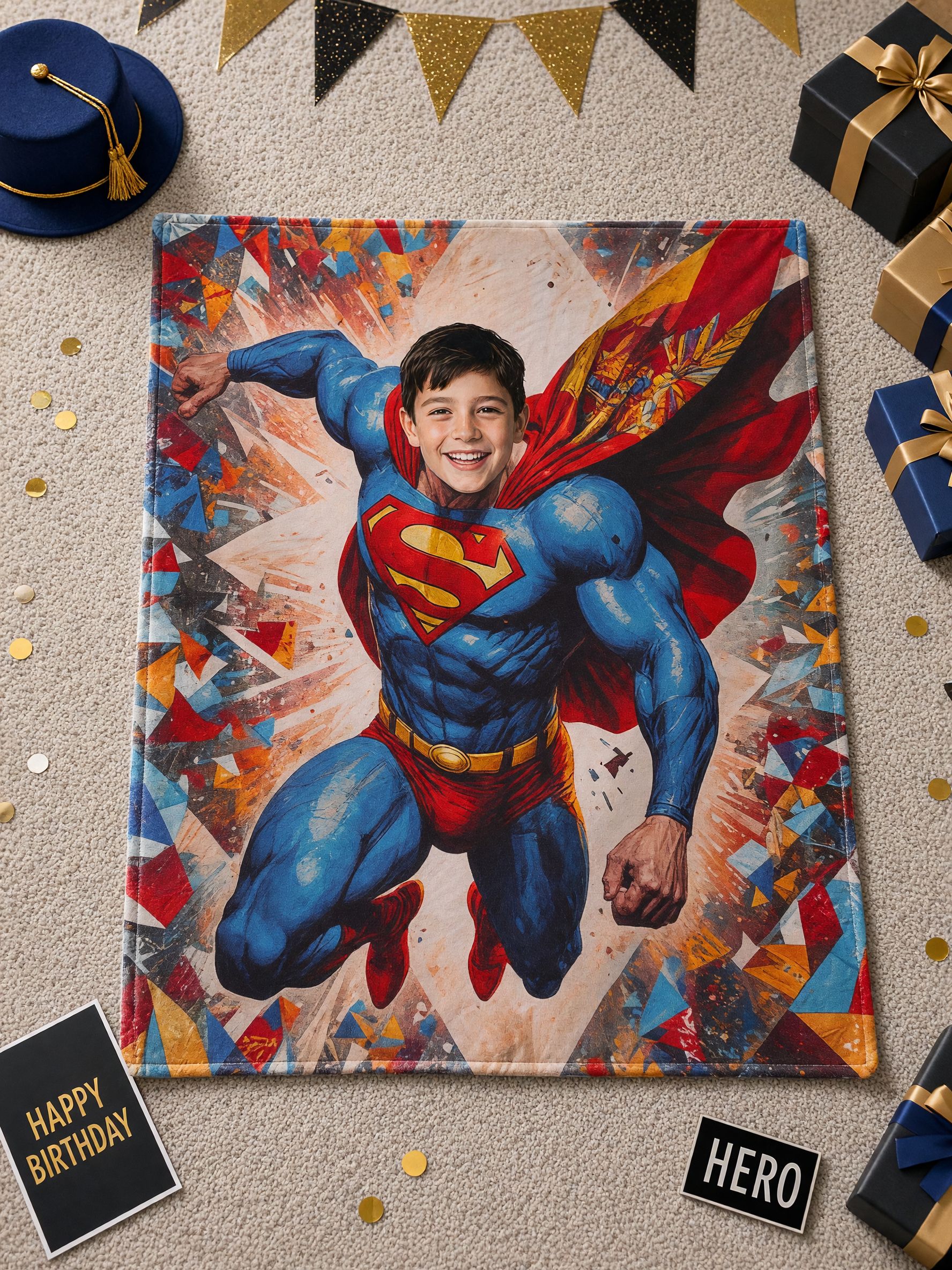 Custom Photo Face Superhero Flannel Blanket Ultra Soft Personalized Hero Throw for Bed Couch and Travel Ideal Unique