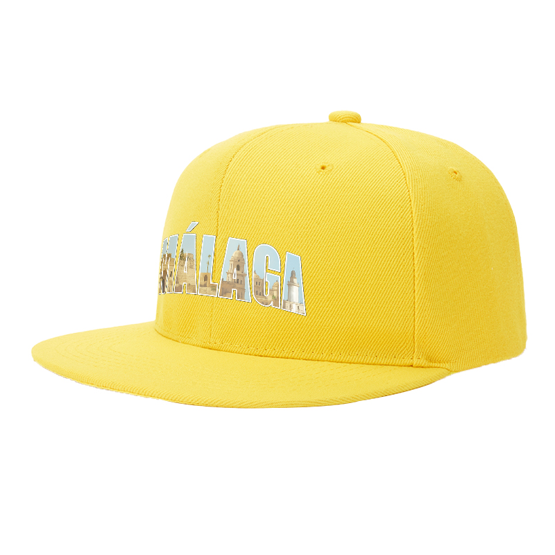 Flat Brim Baseball Cap Malaga Cityscape Print Streetwear Underground Skate Style for Basketball Court Urban Skate Park Hip Hop Artists and Streetwear Enthusiasts