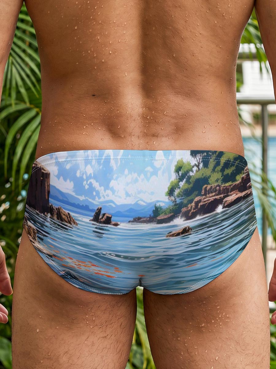 Crystal Clear Waters and Sky Reflections -  Men's swim trunks