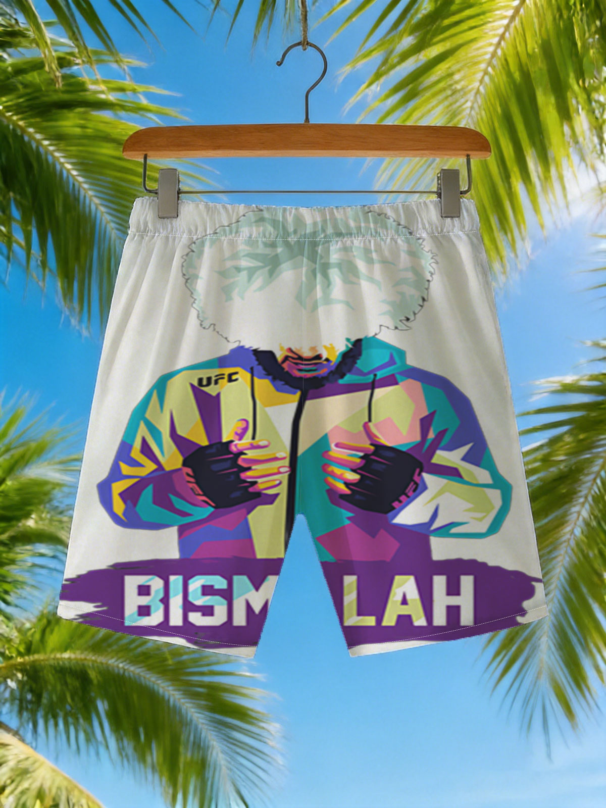 Bismillah: UFC Fighter with Vibrant Jacket and Afro Hairstyle -  Beach shorts