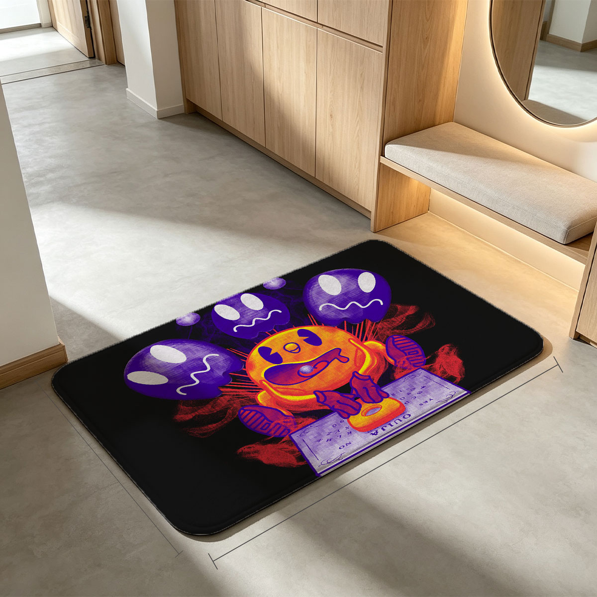 Pac-Man and Ghosts on Ouija Board - Flannel floor mat