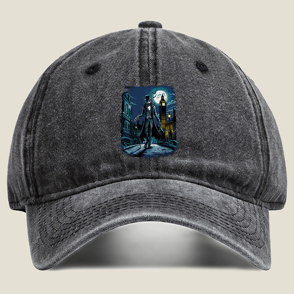 Jack Skellington in London - Washed Denim - Baseball Cap