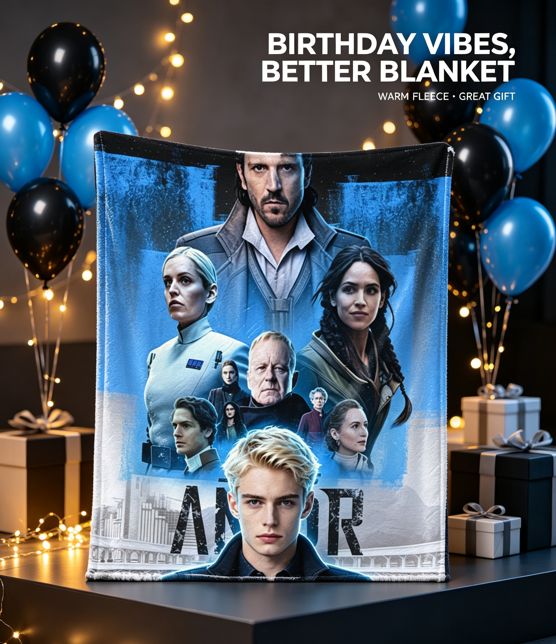 Custom Face Blanket Featuring AI-Generated Sci-Fi Movie Poster Characters Flannel Blanket Perfect for Fans of Space Adventures and Futuristic Themes Ideal as a Unique Gift or Giveaway Item